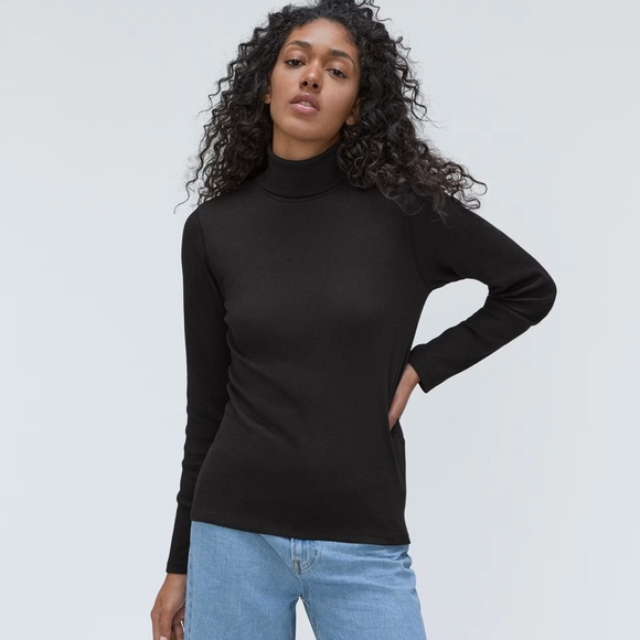NWOT Everlane The Supima® Micro-Rib Turtleneck in Black, Size XS - Picture 1 of 5